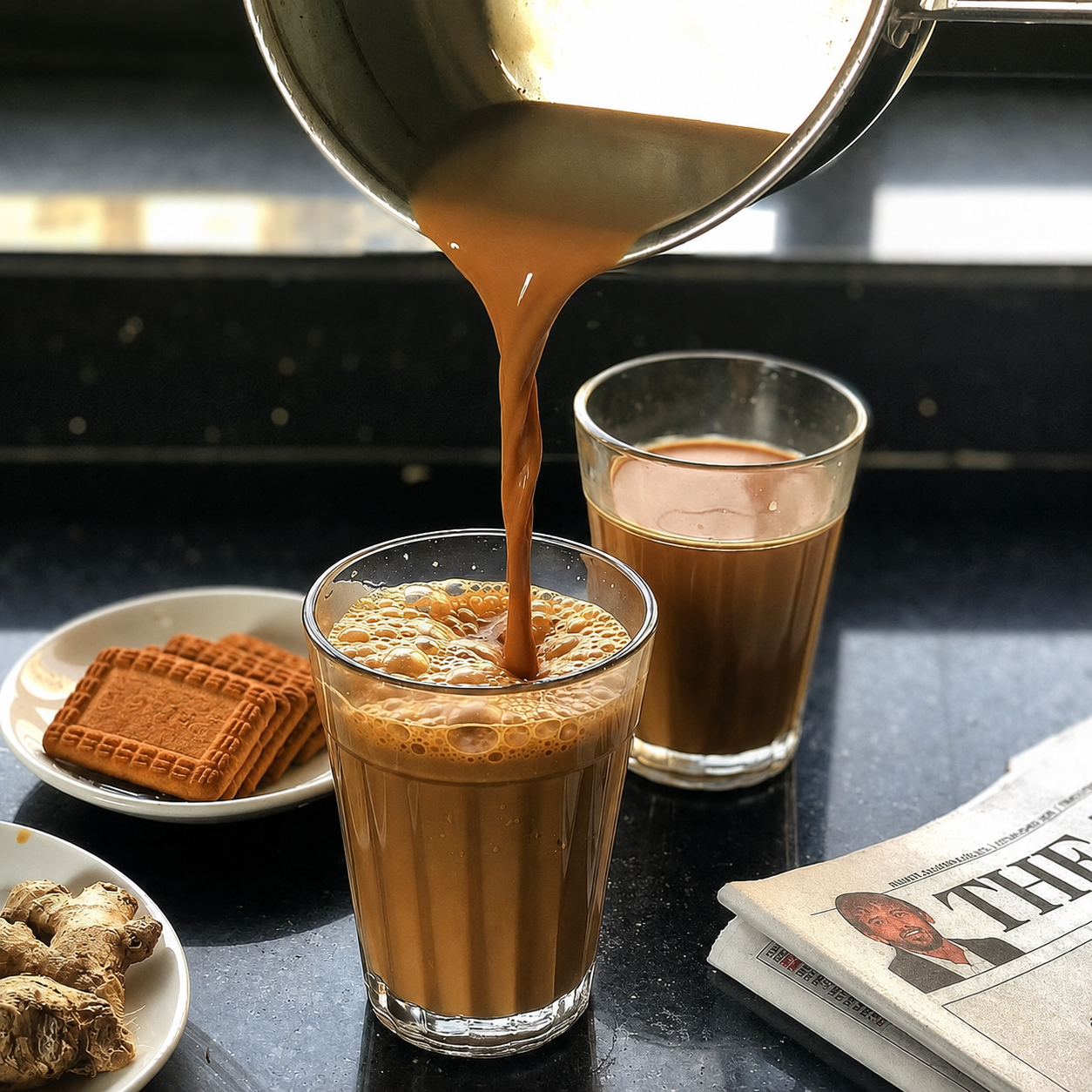 Chai poured into glasses